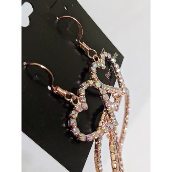 NEW GUESS DOUBLE HEART CRYSTALS DROP EARRINGS Stone Rhinestone Rose Gold Tone - Picture 6 of 8